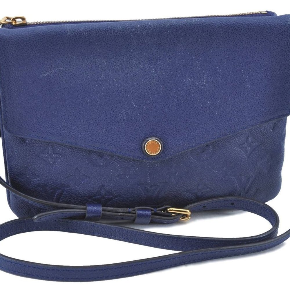 Twice Empreinte Leather Blue Crossbody Bag